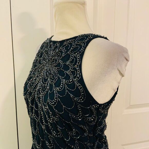 Lace & Beads Navy Blue Beaded Tulle Pleated Skirt Dress Medium - Picture 4 of 13